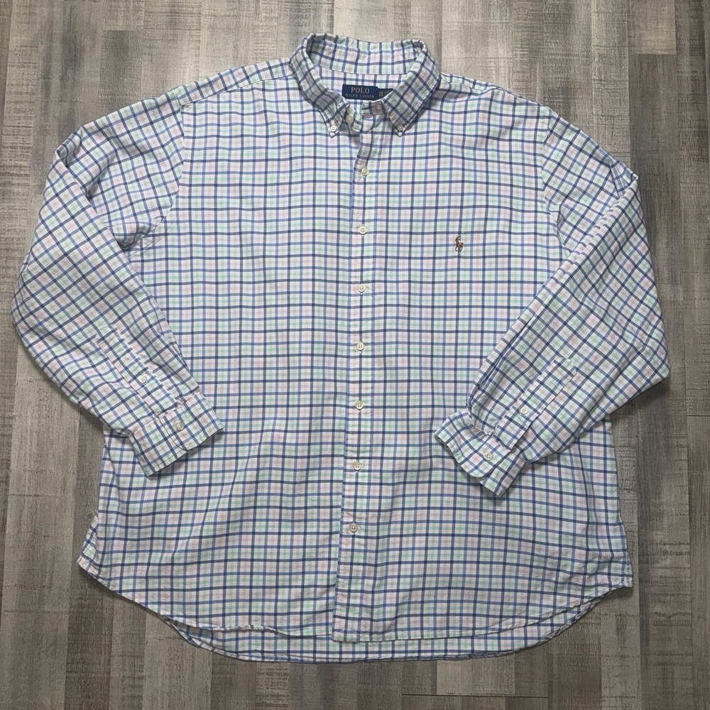 Polo Ralph Lauren Shirt Men 2XB Big 2X Plaid Oxford Button Flesh Pony Multicolor